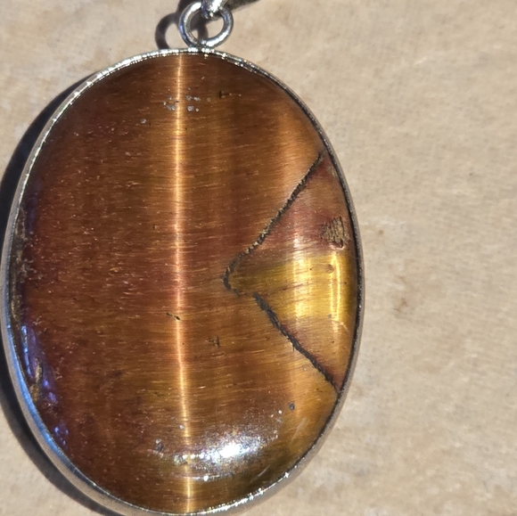Vintage Sterling Silver necklace,oval shapped tiger's eye gemstone - Picture 6 of 9